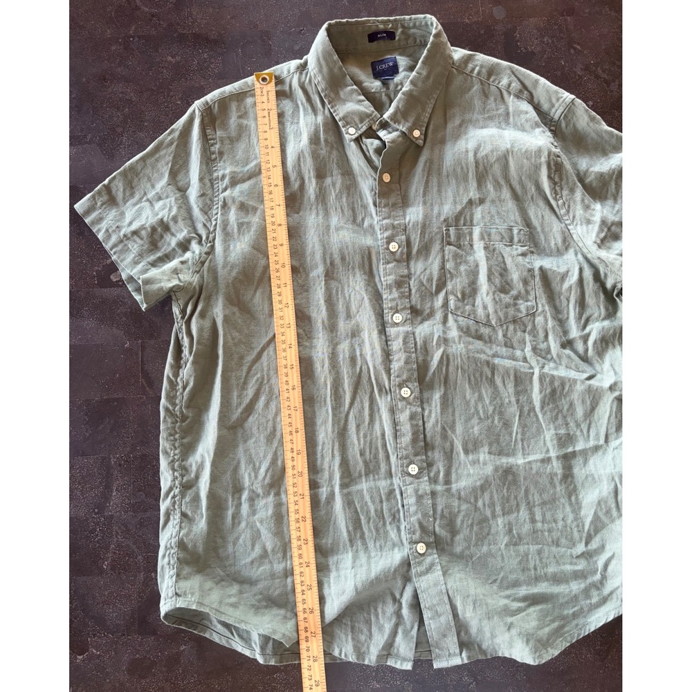 J.Crew Mens XL Slim Fit Short Sleeve Linen Cotton Button Down Shirt Sage Green - Picture 5 of 6